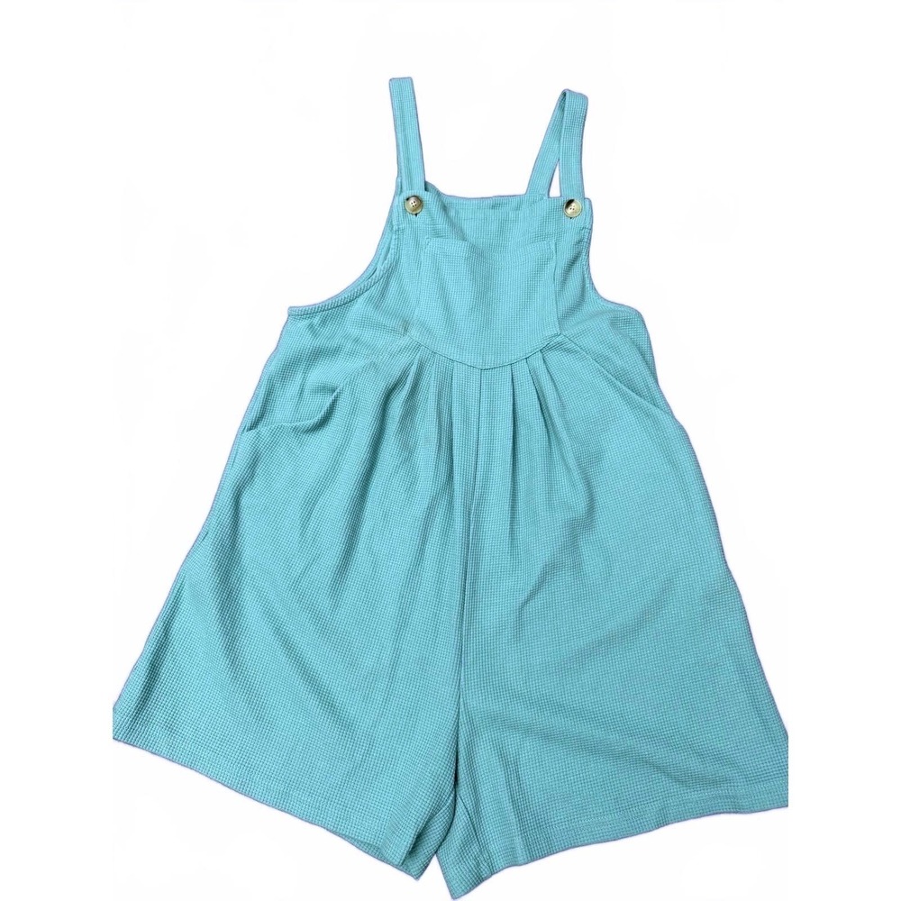 Vigorics Waffle Knit Bib Overalls Relaxed Mint Green Size S Shortalls Romper - Picture 2 of 4